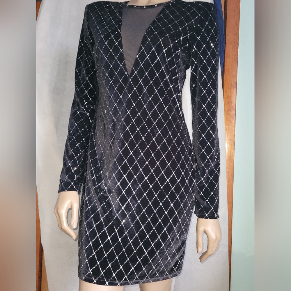 Velveteen Glitter Embossed Long Sleeve Dress